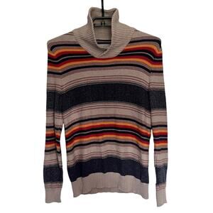 Sun+Stone Cowlneck Mens Sweater Sz L Preppy Y2K Retro Fall Stripe Academia 70s
